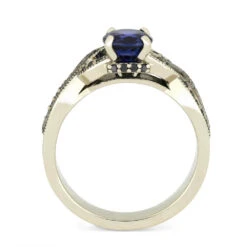 Blue Sapphire & Black Diamond Engagement Ring With Meteorite -Johan Jewelry Shop 3737 Drake 4