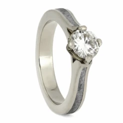 Meteorite Wedding Ring Set With White Gold And Titanium -Johan Jewelry Shop 3758