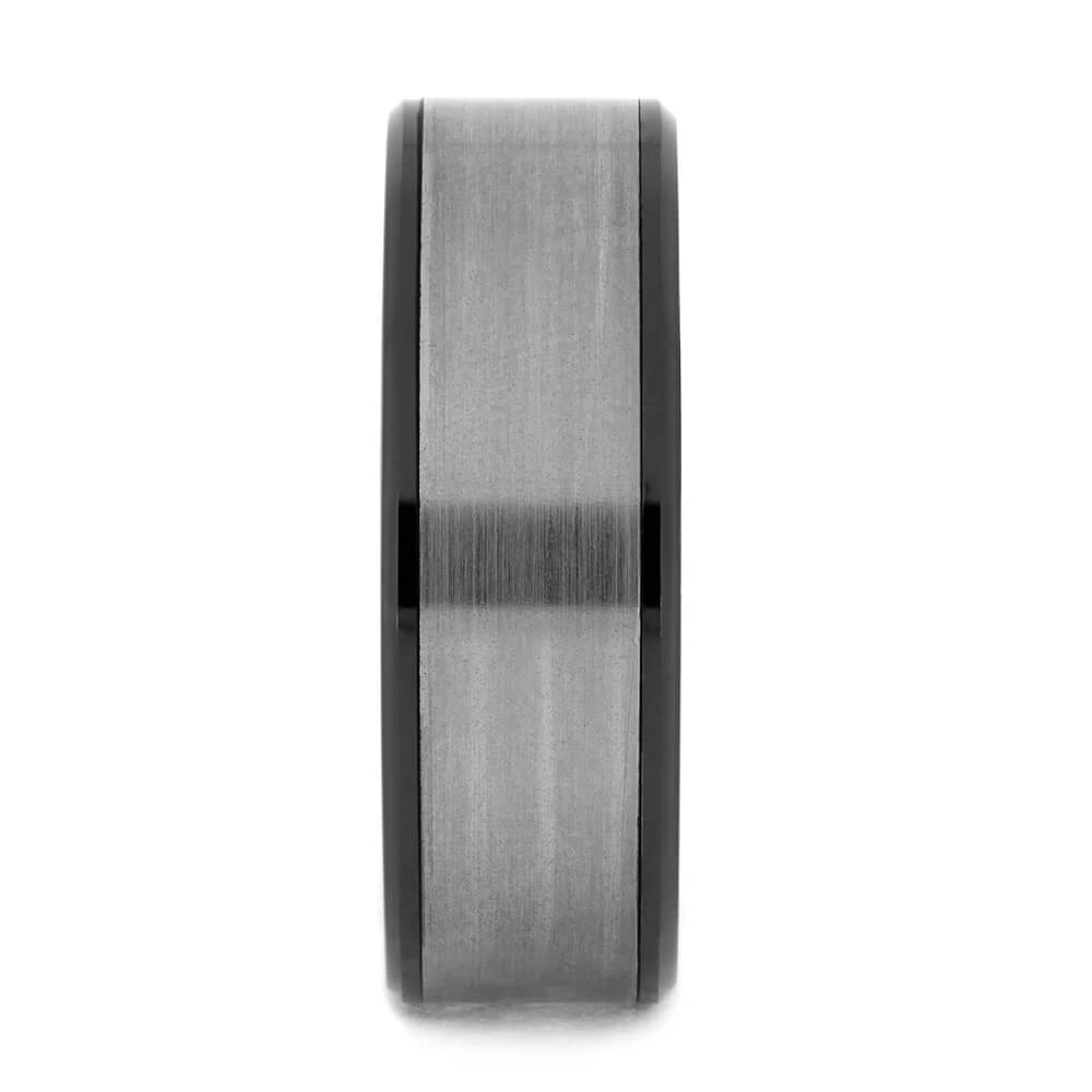 Black Ceramic & Brushed Titanium Men's Wedding Band 5 Black Ceramic & Brushed Titanium Men's Wedding Band - Image 3