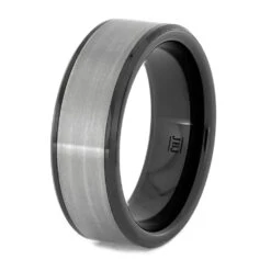 Black Ceramic & Brushed Titanium Men's Wedding Band 11 Black Ceramic & Brushed Titanium Men's Wedding Band -Johan Jewelry Shop 3759 2 E