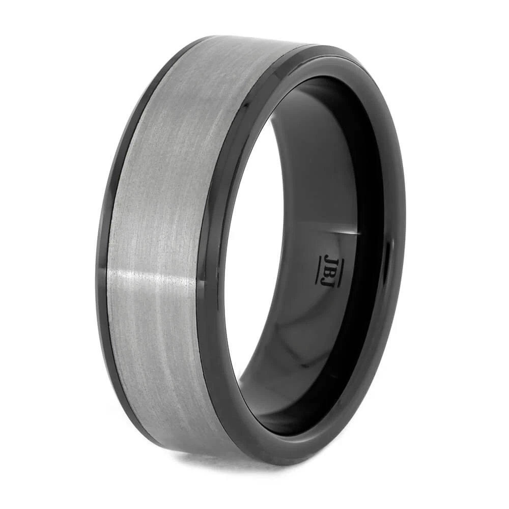 Black Ceramic & Brushed Titanium Men's Wedding Band 6 Black Ceramic & Brushed Titanium Men's Wedding Band - Image 4