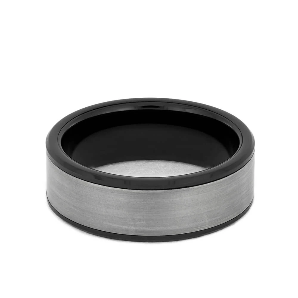 Black Ceramic & Brushed Titanium Men's Wedding Band 7 Black Ceramic & Brushed Titanium Men's Wedding Band - Image 5