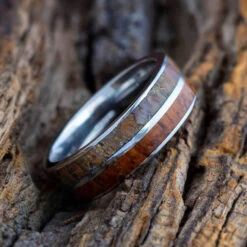 Dinosaur Bone & Wood Ring With Pinstripe -Johan Jewelry Shop 3761newart