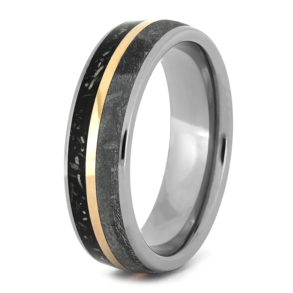 Black Stardust™ Wedding Band With Gold And Meteorite 6 Black Stardust™ Wedding Band With Gold And Meteorite - Image 4
