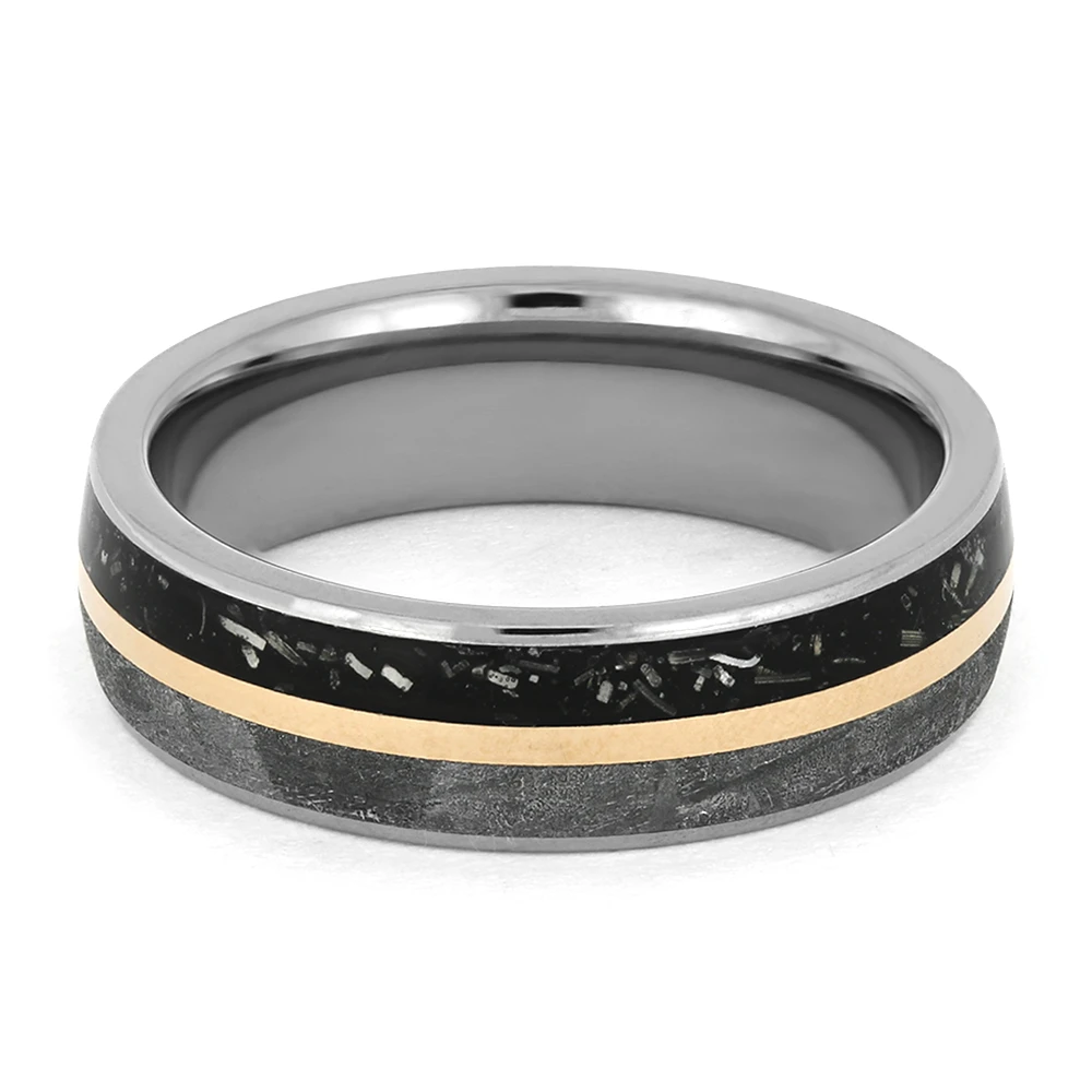 Black Stardust™ Wedding Band With Gold And Meteorite 7 Black Stardust™ Wedding Band With Gold And Meteorite - Image 5