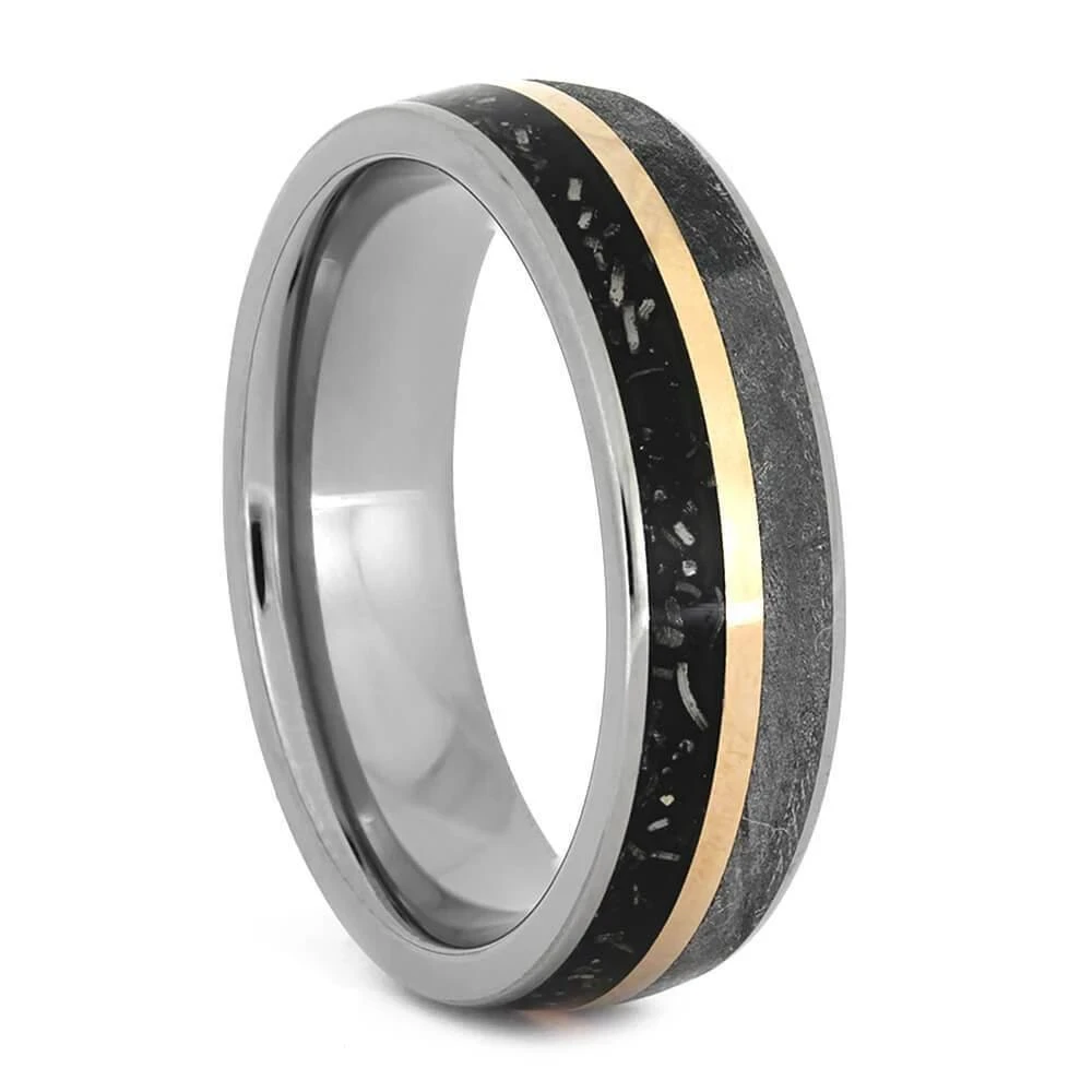 Black Stardust™ Wedding Band With Gold And Meteorite 4 Black Stardust™ Wedding Band With Gold And Meteorite - Image 2