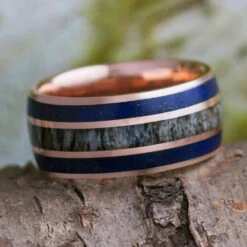 Men's Wedding Band With Lapis Lazuli And Deer Antler