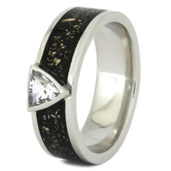 Trillion Cut White Sapphire Engagement Ring With Black Stardust™ -Johan Jewelry Shop 3786 2 E