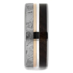Meteorite & Redwood Men's Wedding Band With Pinstripes -Johan Jewelry Shop 3839 1E