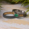 Sandblasted Titanium Bridal Set With Oak Wood And Emerald -Johan Jewelry Shop 3848artnew