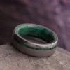 Sandblasted Men's Wedding Band With Green Box Elder Wood And Meteorite -Johan Jewelry Shop 3858 A CC