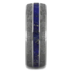 Meteorite & Lapis Lazuli Men's Wedding Band, Blue Ring For Groom -Johan Jewelry Shop 3864new2