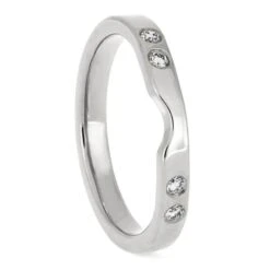 Large Three Stone Moissanite Ring With Matching Band, Bridal Set -Johan Jewelry Shop 3885