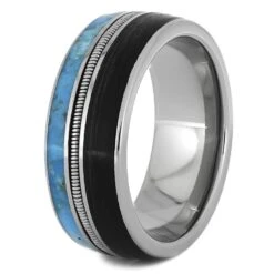 Vinyl Record Ring With Guitar String And Turquoise -Johan Jewelry Shop 3886 2E