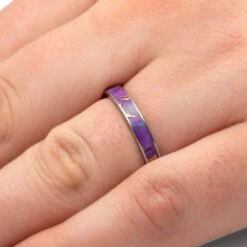 Lava Turquoise Ring, Purple Women's Wedding Band -Johan Jewelry Shop 3895 Handshot