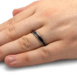 Blue Goldstone Ring, Sparkling Sky Wedding Band -Johan Jewelry Shop 3901 Handshot