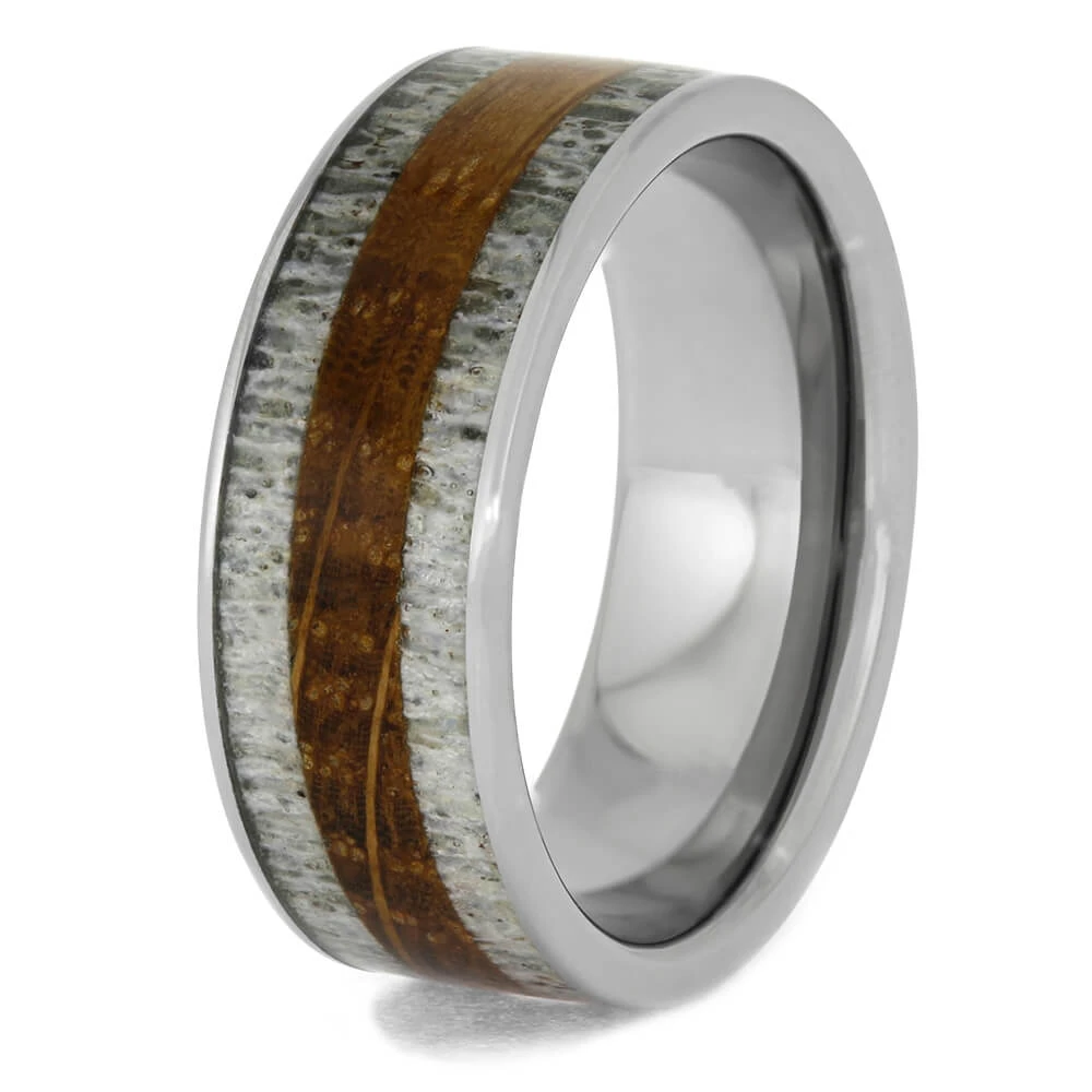 Whiskey Barrel Wood And Antler Men's Ring 6 Whiskey Barrel Wood And Antler Men's Ring - Image 4
