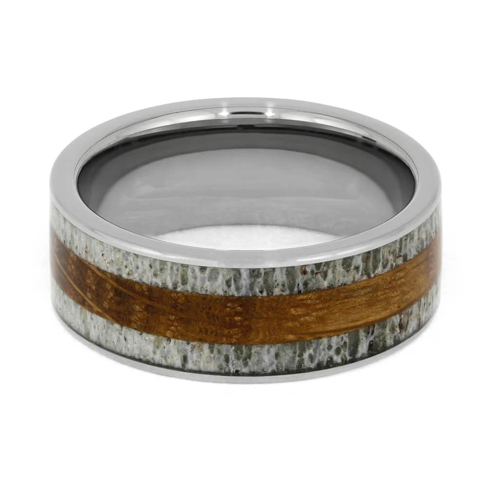 Whiskey Barrel Wood And Antler Men's Ring 7 Whiskey Barrel Wood And Antler Men's Ring - Image 5