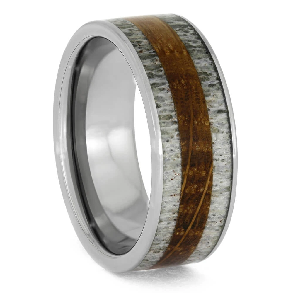 Whiskey Barrel Wood And Antler Men's Ring 4 Whiskey Barrel Wood And Antler Men's Ring - Image 2