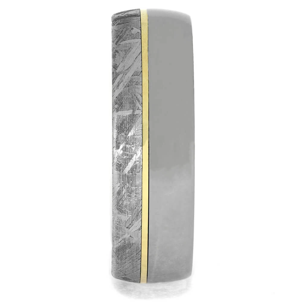 Meteorite Ring With Gold & Titanium, Unique Mixed Metal Ring 5 Meteorite Ring With Gold & Titanium, Unique Mixed Metal Ring - Image 3