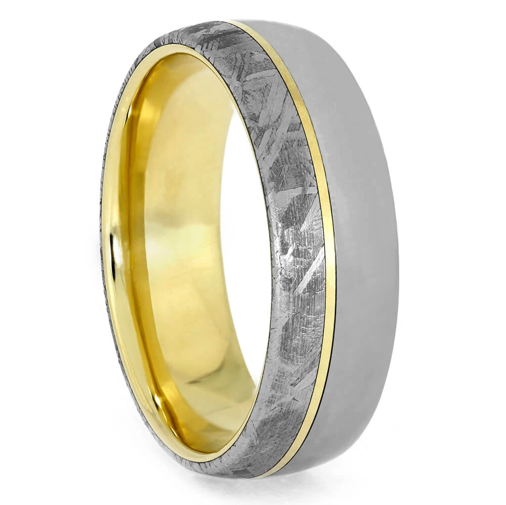 Meteorite Ring With Gold & Titanium, Unique Mixed Metal Ring 4 Meteorite Ring With Gold & Titanium, Unique Mixed Metal Ring - Image 2