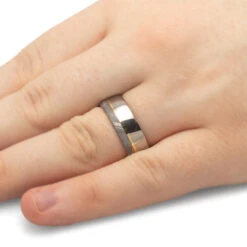 Meteorite Ring With Gold & Titanium, Unique Mixed Metal Ring 9 Meteorite Ring With Gold & Titanium, Unique Mixed Metal Ring -Johan Jewelry Shop 3939Handshot