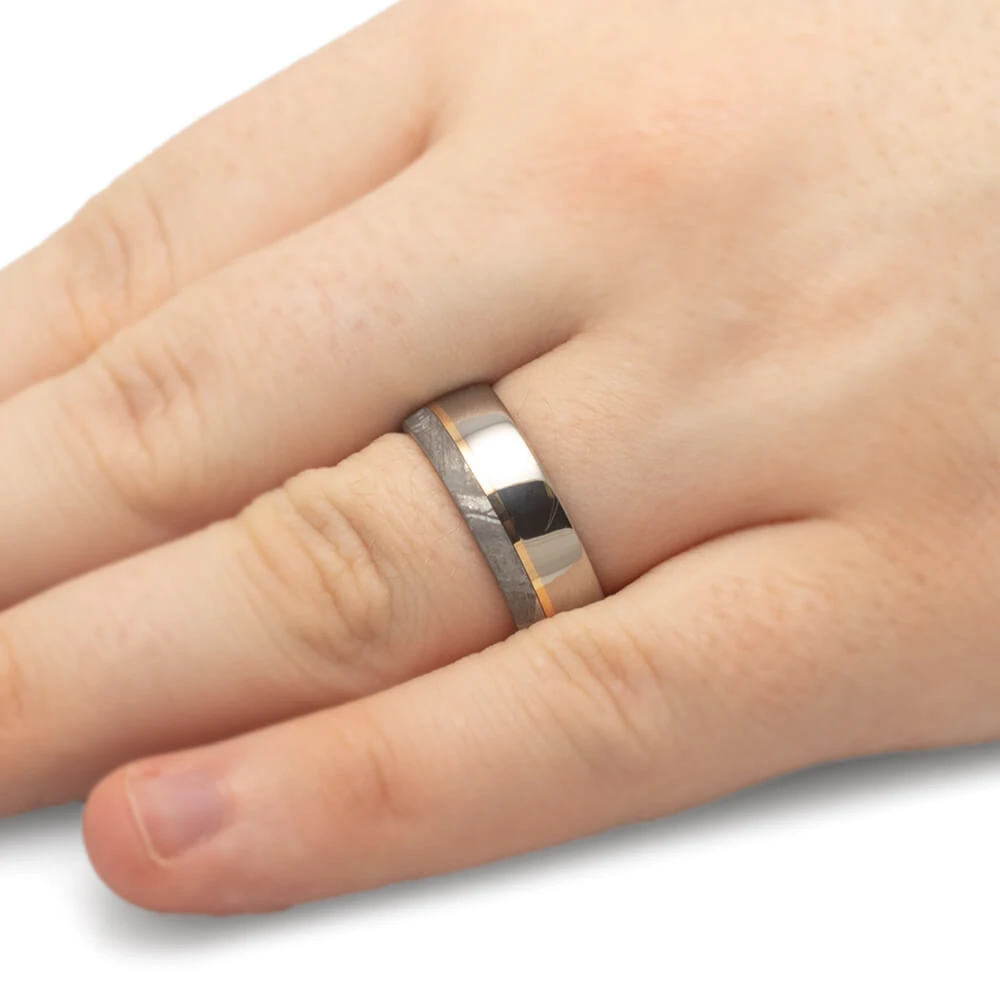 Meteorite Ring With Gold & Titanium, Unique Mixed Metal Ring 6 Meteorite Ring With Gold & Titanium, Unique Mixed Metal Ring - Image 4