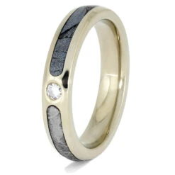 Meteorite Engagement Ring In White Gold, Dainty Moissanite Ring -Johan Jewelry Shop 3953 2 E