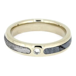 Meteorite Engagement Ring In White Gold, Dainty Moissanite Ring -Johan Jewelry Shop 3953 4 E