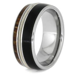 Guitar String Ring With Vinyl LP Record, Palm Wood Wedding Band -Johan Jewelry Shop 3966 2 E