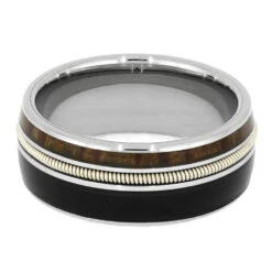 Guitar String Ring With Vinyl LP Record, Palm Wood Wedding Band -Johan Jewelry Shop 3966 3 E