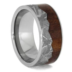 Mountain Wedding Band With Cedar Wood & Meteorite -Johan Jewelry Shop 3983new
