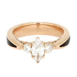 Marquise Cut Moissanite Engagement Ring With Dinosaur Bone Inlay -Johan Jewelry Shop 3989 3 E