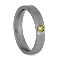 Yellow Sapphire Wedding Band In Brushed Titanium