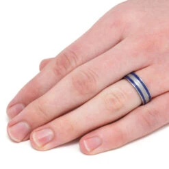 Meteorite Ring With Blue Stripes, Blue Enamel In Titanium Ring -Johan Jewelry Shop 3dea4b727e9ba6366ddec03e90978443