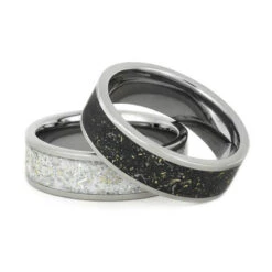 Black & White Stardust™ Titanium Wedding Band Set -Johan Jewelry Shop 3e134ab4c02189130ee70debda43ef35