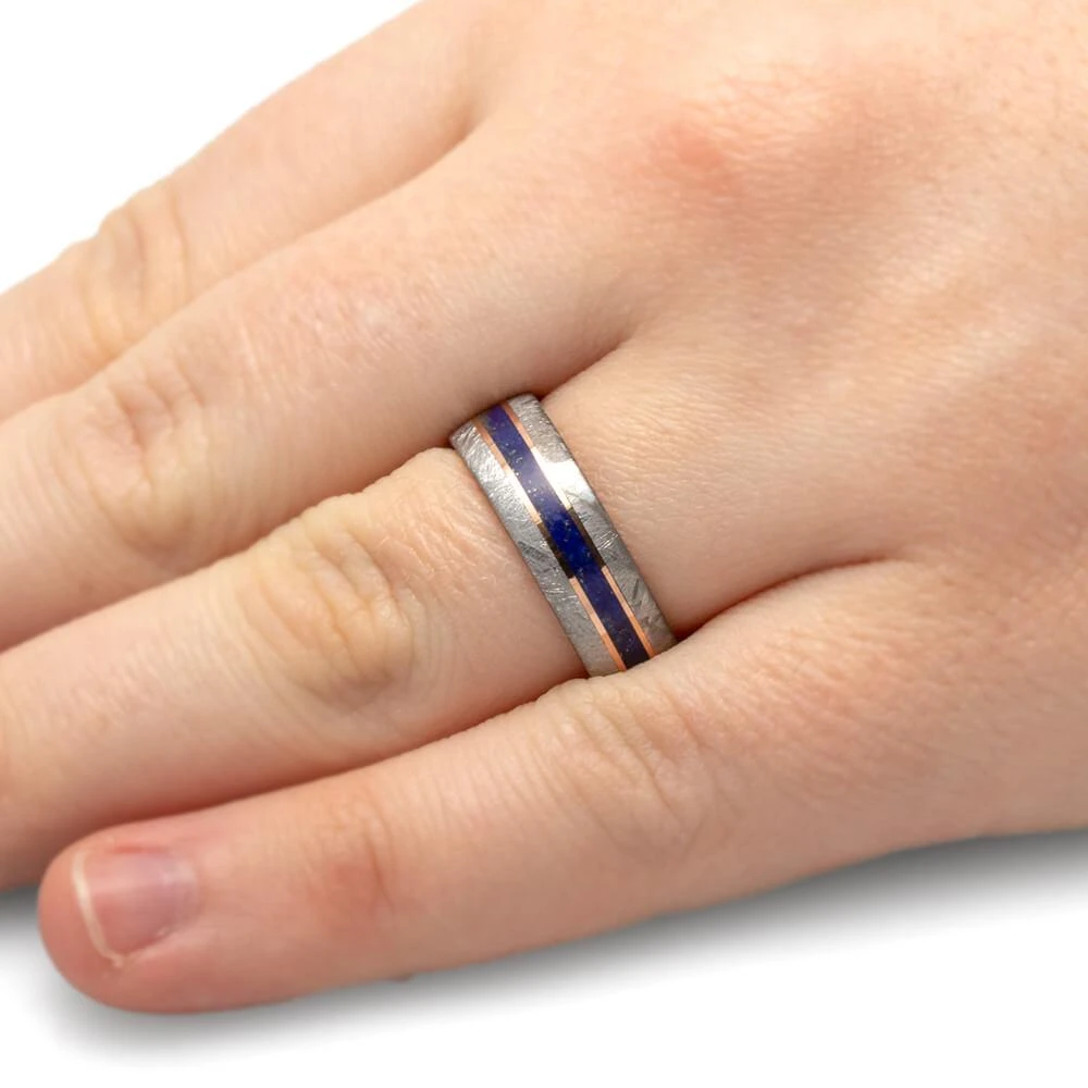 Men's Meteorite & Lapis Lazuli Ring 6 Men's Meteorite & Lapis Lazuli Ring - Image 4