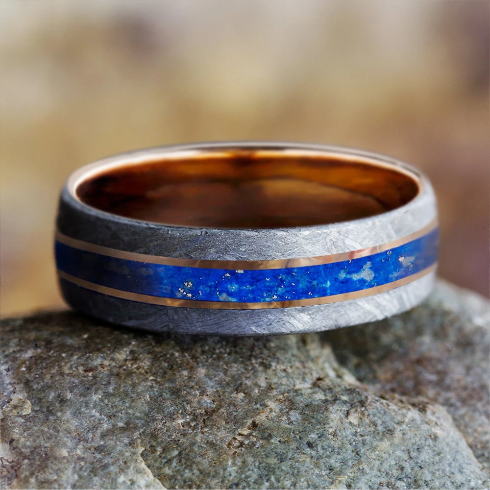 Men's Meteorite & Lapis Lazuli Ring 3 Men's Meteorite & Lapis Lazuli Ring