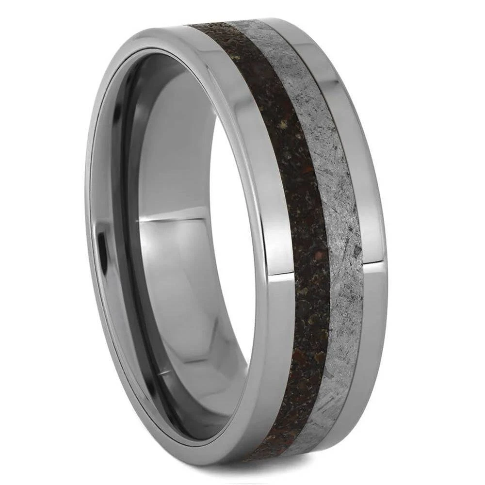 Tungsten Meteorite & Dinosaur Bone Wedding Band 4 Tungsten Meteorite & Dinosaur Bone Wedding Band - Image 2