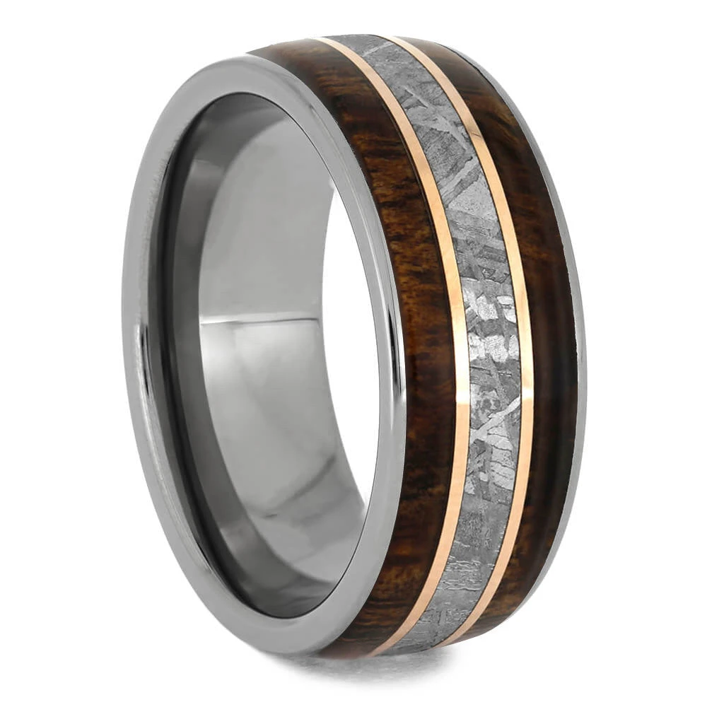 Meteorite Ring With Koa Wood And Gold Pinstripes 4 Meteorite Ring With Koa Wood And Gold Pinstripes - Image 2