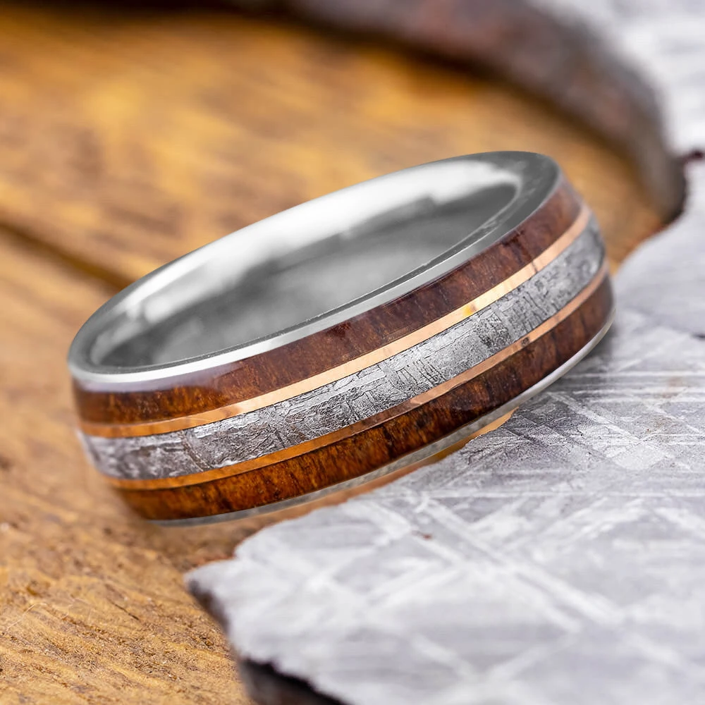 Meteorite Ring With Koa Wood And Gold Pinstripes 3 Meteorite Ring With Koa Wood And Gold Pinstripes