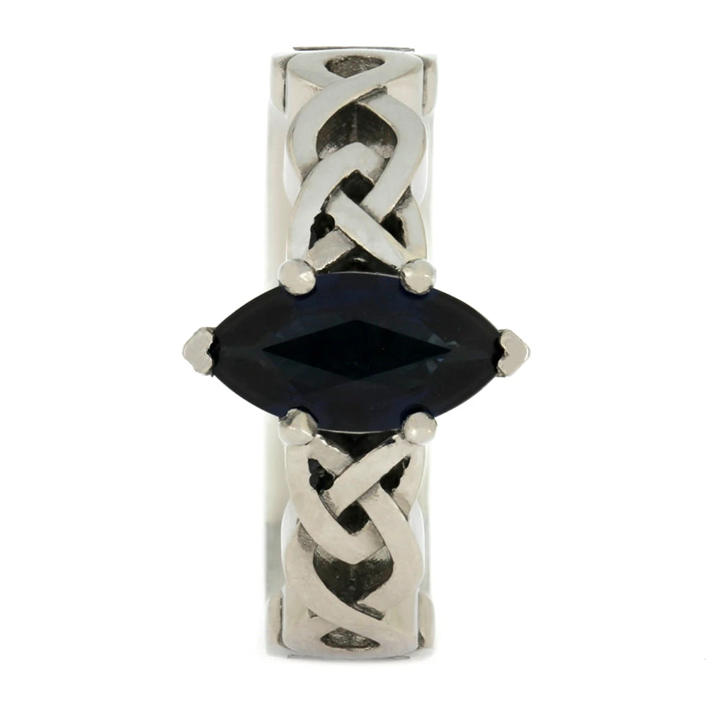 Marquise Sapphire Engagement Ring, Trinity Knot White Gold Ring 4 Marquise Sapphire Engagement Ring, Trinity Knot White Gold Ring - Image 2