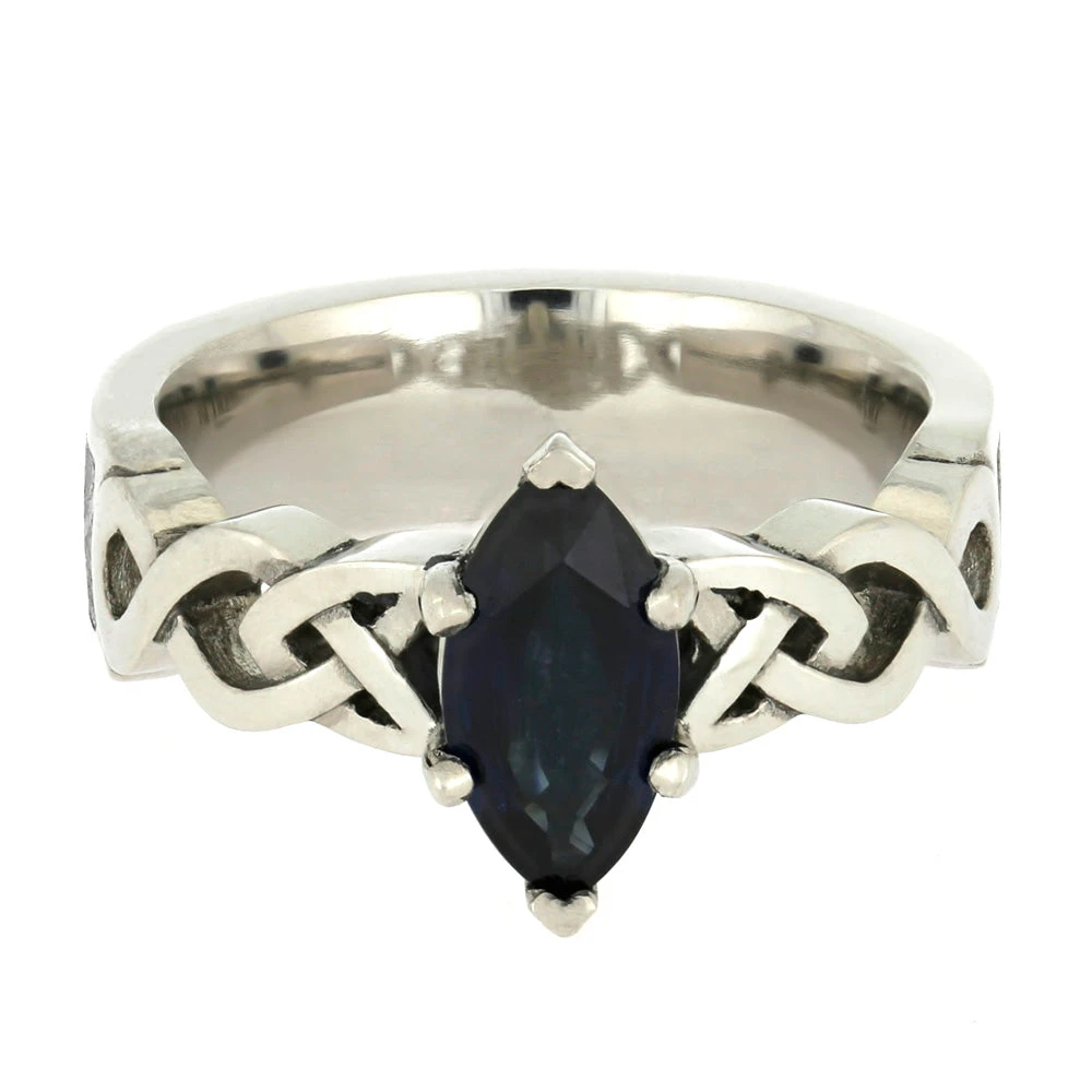 Marquise Sapphire Engagement Ring, Trinity Knot White Gold Ring 6 Marquise Sapphire Engagement Ring, Trinity Knot White Gold Ring - Image 4