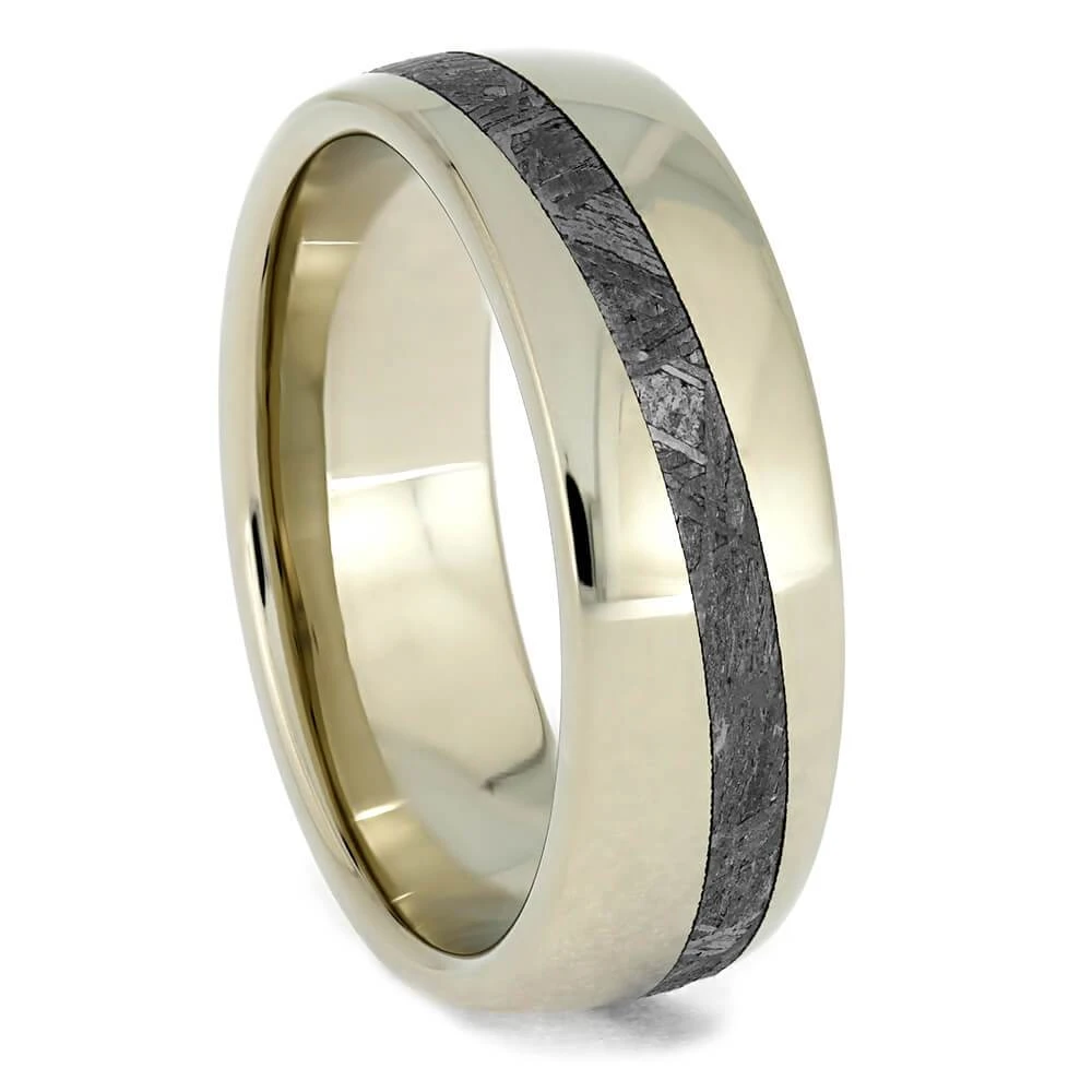 Offset Meteorite Men's Wedding Band In White Gold, Slanted Design 4 Offset Meteorite Men's Wedding Band In White Gold, Slanted Design - Image 2