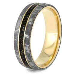 Meteorite Men's Wedding Band With Black Stardust -Johan Jewelry Shop 4040 2E