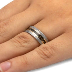Meteorite Men's Wedding Band With Black Stardust -Johan Jewelry Shop 4040 Handshot