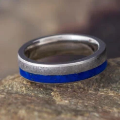 Men's Wedding Band With Lapis Lazuli And Gibeon Meteorite