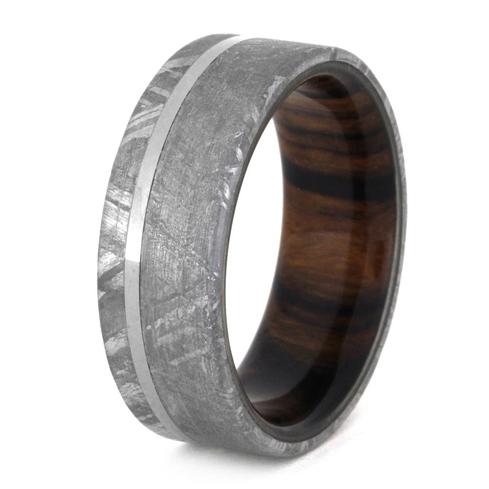 Meteorite Wedding Ring With Wood Sleeve, Ironwood Ring 7 Meteorite Wedding Ring With Wood Sleeve, Ironwood Ring - Image 5
