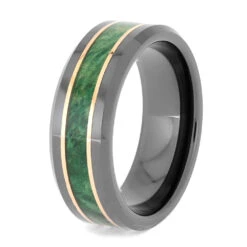 Green Wood & Black Ceramic Ring With Pinstripes -Johan Jewelry Shop 4081 2 Ex1000