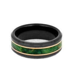 Green Wood & Black Ceramic Ring With Pinstripes -Johan Jewelry Shop 4081 3 Ex1000